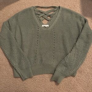 Aeropostale Olive V-Neck Sweater with Crisscross Back